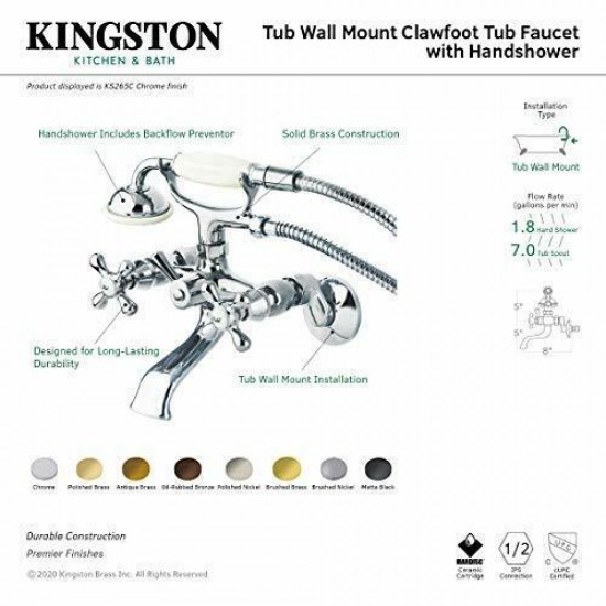 KS265MB Kingston 6-Inch Adjustable Centers Wall Mount Tub Filler, Matte Black