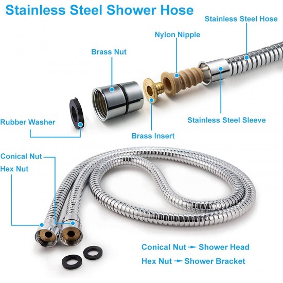 High Pressure Handheld Shower Head-Stainless Hose and Adjustable Mount