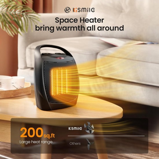 Small Electric Space Heater Ceramic Space Heater,With Adjustable Thermostat and Overheat Protection