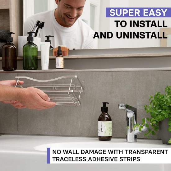 KINCMAX Shower Shelf - No Drill Self Adhesive Caddy with 4 Hooks 