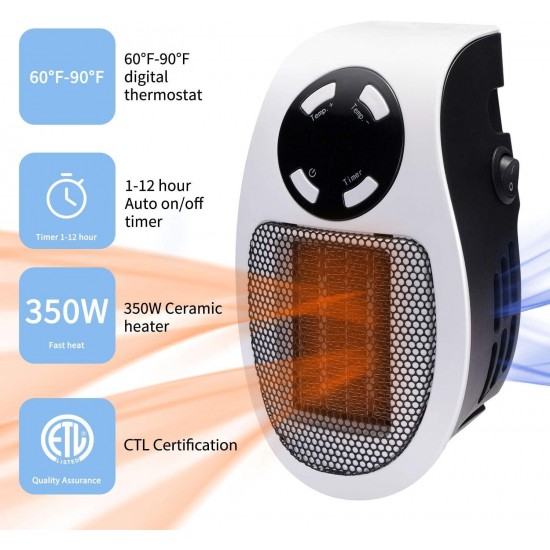 Wall Space Heater 350W Portable Electric Heater with Programmable Adjustable Thermostat