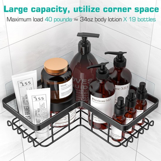 YASONIC Corner Adhesive Shower Caddy, with Soap Holder and 12 Hooks