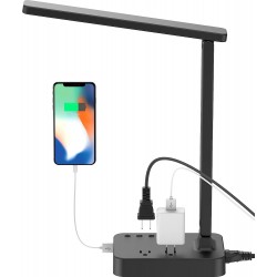 Drevet LED Desk Lamp,Desk Light with 1 USB Charging Port and 2 AC Power Outlet