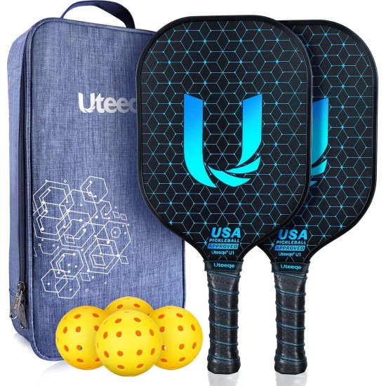 Uteeqe Pickleball Paddles Set of 2 - Graphite Surface with  4 Outdoor Balls & Bag