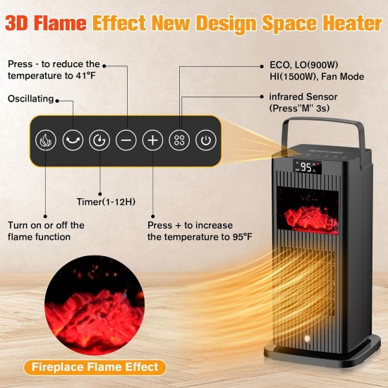 2023 Upgraded Space Heater,Mini Portable Heater with Infrared Sensor & Fireplace Flame Effect