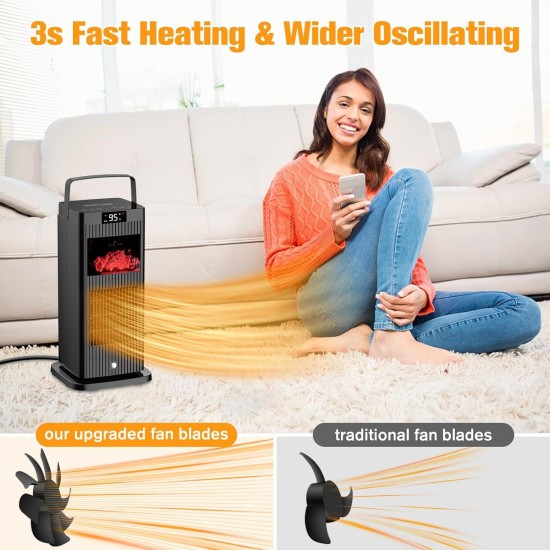 2023 Upgraded Space Heater,Mini Portable Heater with Infrared Sensor & Fireplace Flame Effect