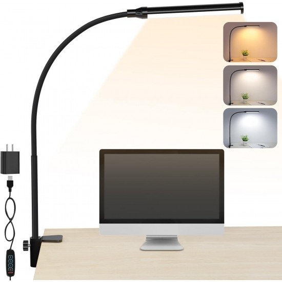 ShineTech LED Desk Lamp with Clamp, Eye-Caring Clip on Lights for Home Office