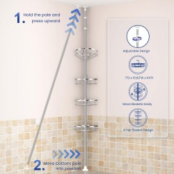 SEIRIONE Rustproof Shower Corner Caddy Organizer for Bathroom, 4 Adjustable Shelves