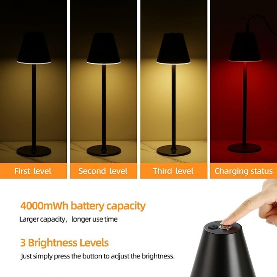 2 Pack LED CordlessTable Lamp,4000mAh Rechargeable Battery Desk lamp
