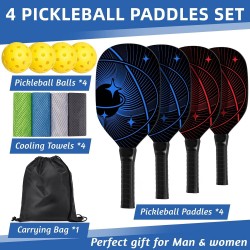 Pickleball Paddles, Pickleball Set with 4 Premium Wood Pickleball Paddles