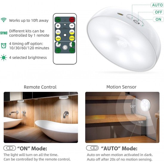 LED Closet Lights Wireless Motion Sensor Puck Light, Night Safe Lighting