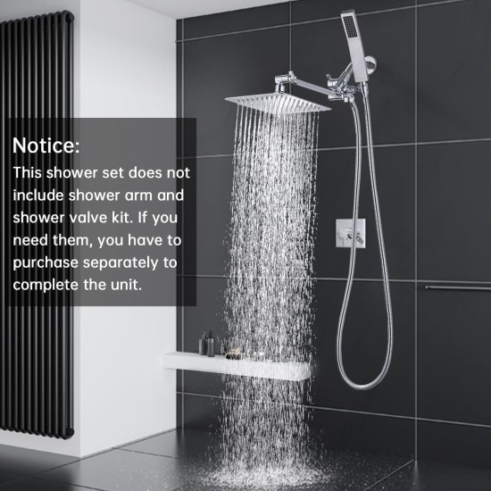 G-Promise Dual Square Rain Shower Head Combo - Handheld Shower Wand