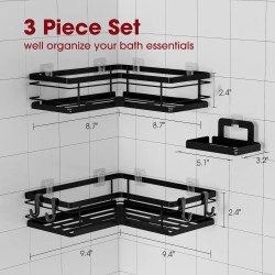 Sakugi Shower Caddy - 3 Piece Set, Corner Shower Shelves with Hooks & Soap Holder