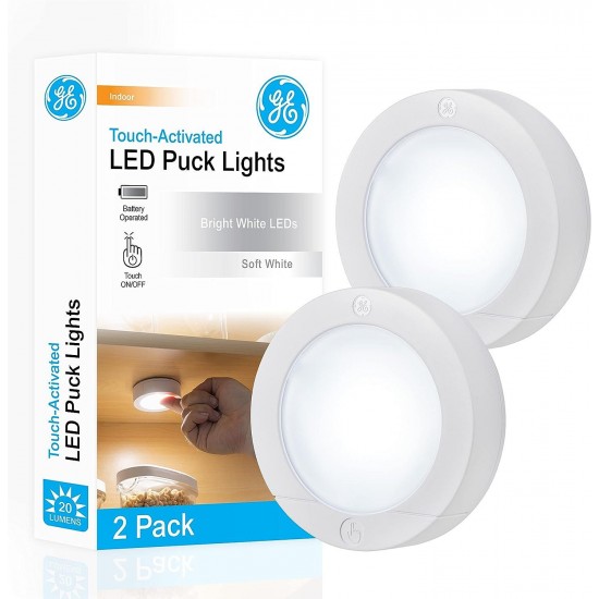 GE Wireless LED Puck Lights, Battery Operated, Touch Light, Tap Light