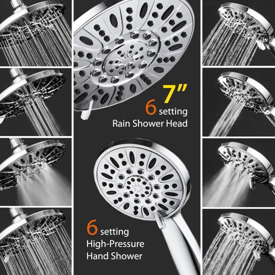 7" Premium High Pressure 3-Way Rainfall Combo with Stainless Steel Hose
