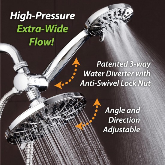 7" Premium High Pressure 3-Way Rainfall Combo with Stainless Steel Hose
