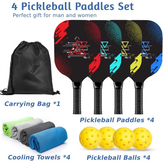 AOPOUL Pickleball Paddles, Pickleball Set with 4 Premium Wood Pickleball Paddles