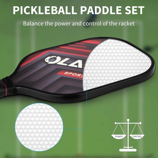 OLANNY Graphite Pickleball Paddles Set- Premium Rackets Fiber Face & Polymer Honeycomb Core Pickleball Set 
